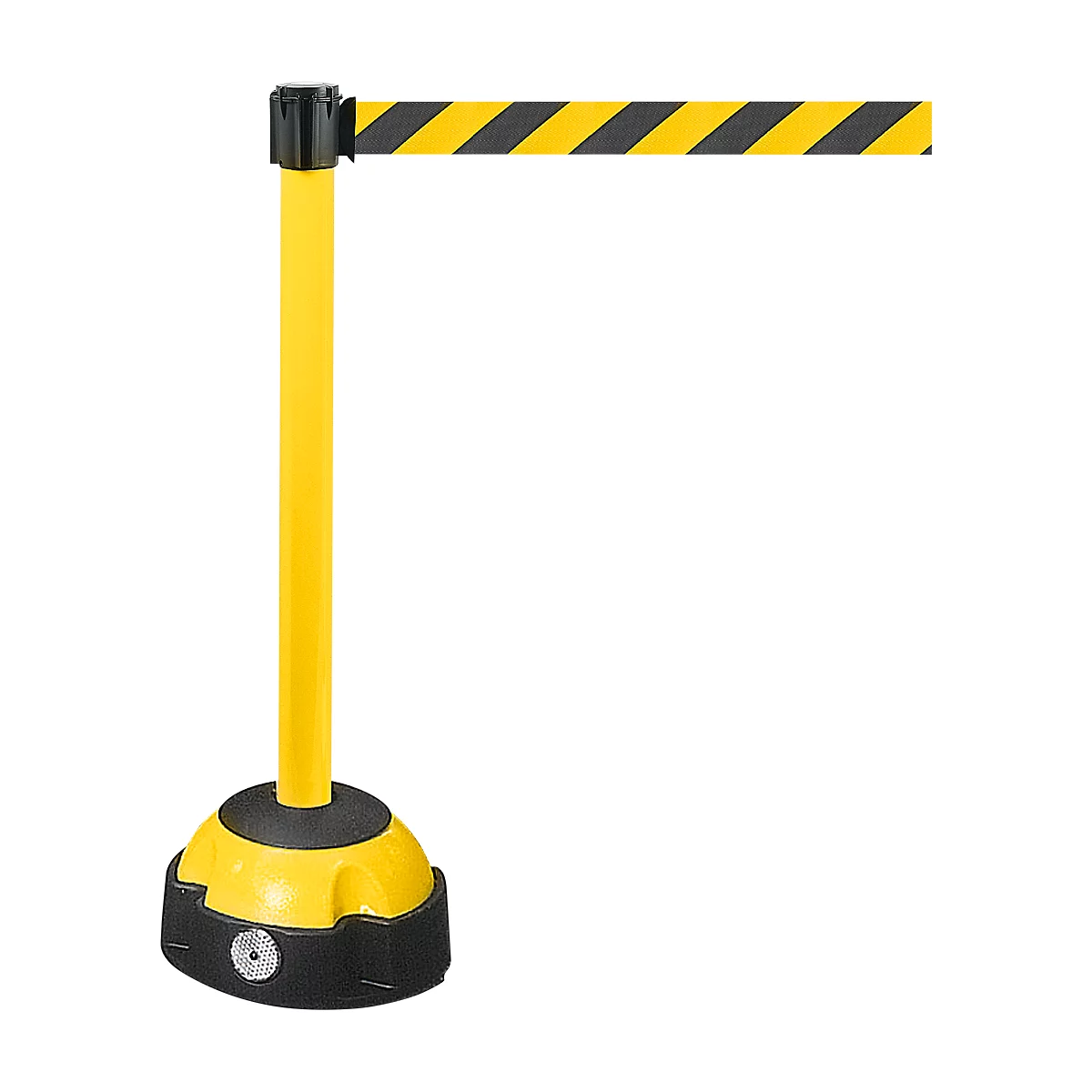 Potelet d'avertissement à sangle rétractable, jaune, sangle noire/jaune