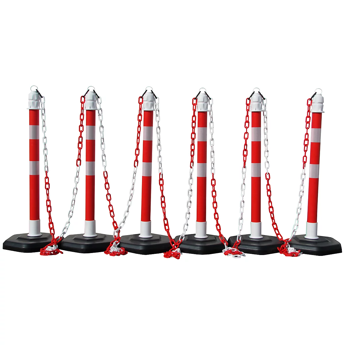 Potelets à chaîne - polypropylène- 6 potelets + 5 chaînes - pied en plastique rigide - rouge-blanc - set