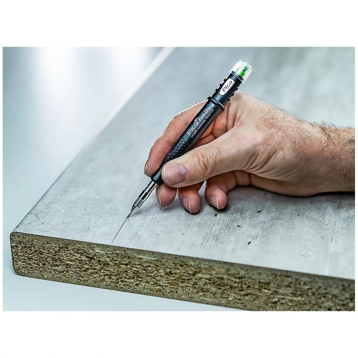 Potlood Pica Fine Dry Longlife Automatic Potlood 0.9, lood diameter 0.9 mm, automatische lood toevoer, stof / natheid bescherming, met 5 potloodjes hardheid graad HB