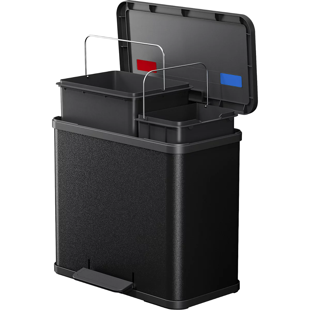 Poubelle à pédale Öko Duo Plus L Hailo, 17 + 9 L, rectangulaire, tôle d'acier, noir