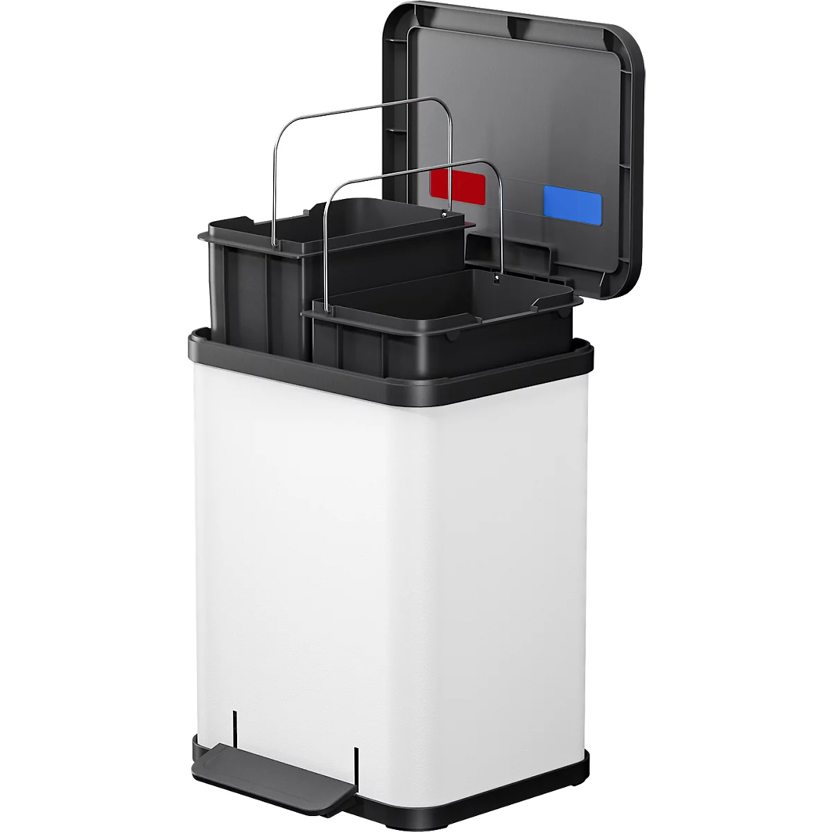 Poubelle à pédale Öko Duo Plus M Hailo, 2 x 9 litres, rectangulaire, tôle d'acier, blanc
