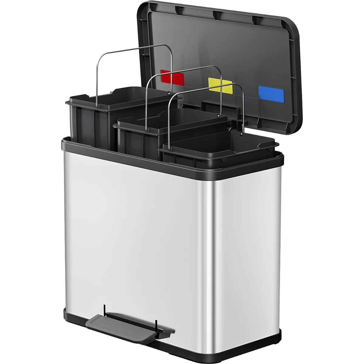 Poubelle à pédale Öko Trio Plus L Hailo, 3 x 9 L, rectangulaire, inox