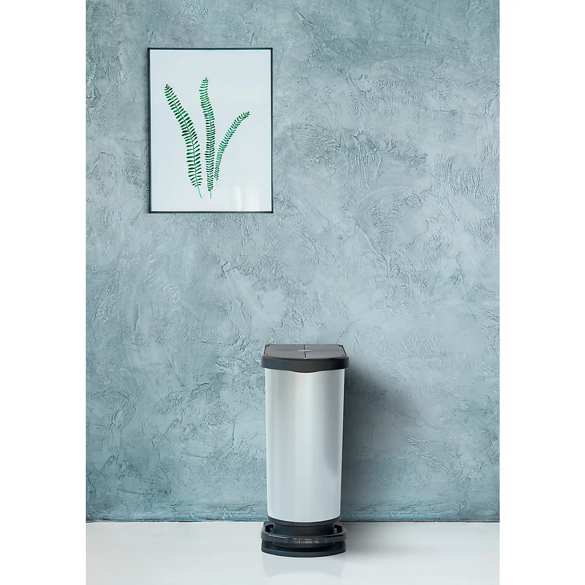 Poubelle à pédale Rotho duo PASO, 2x 25 l, ovale, anti-odeur, plastique (sans BPA), argent métallique