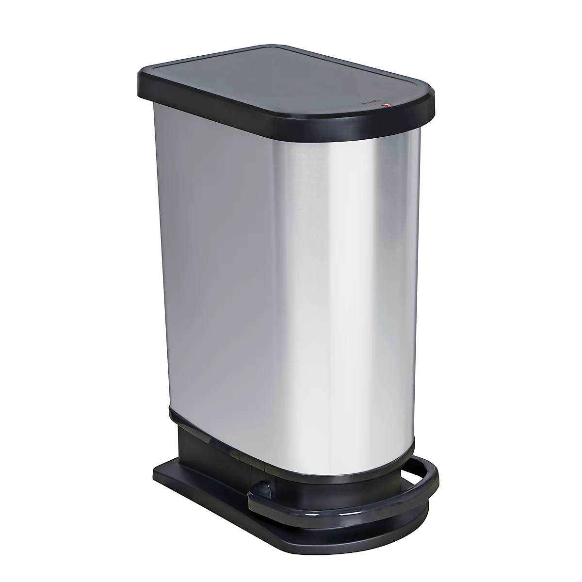 Poubelle à pédale Rotho mono PASO, 50 l, ovale, plastique, argent métallique
