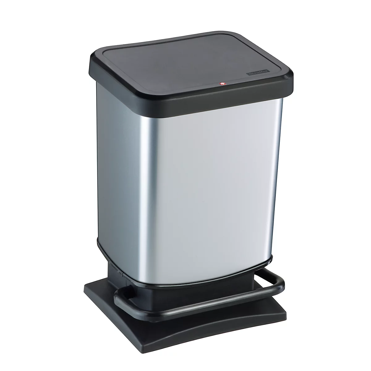 Poubelle à pédale Rotho PASO, 20 l, rectangulaire, anti-odeur, plastique (sans BPA), argent métallique