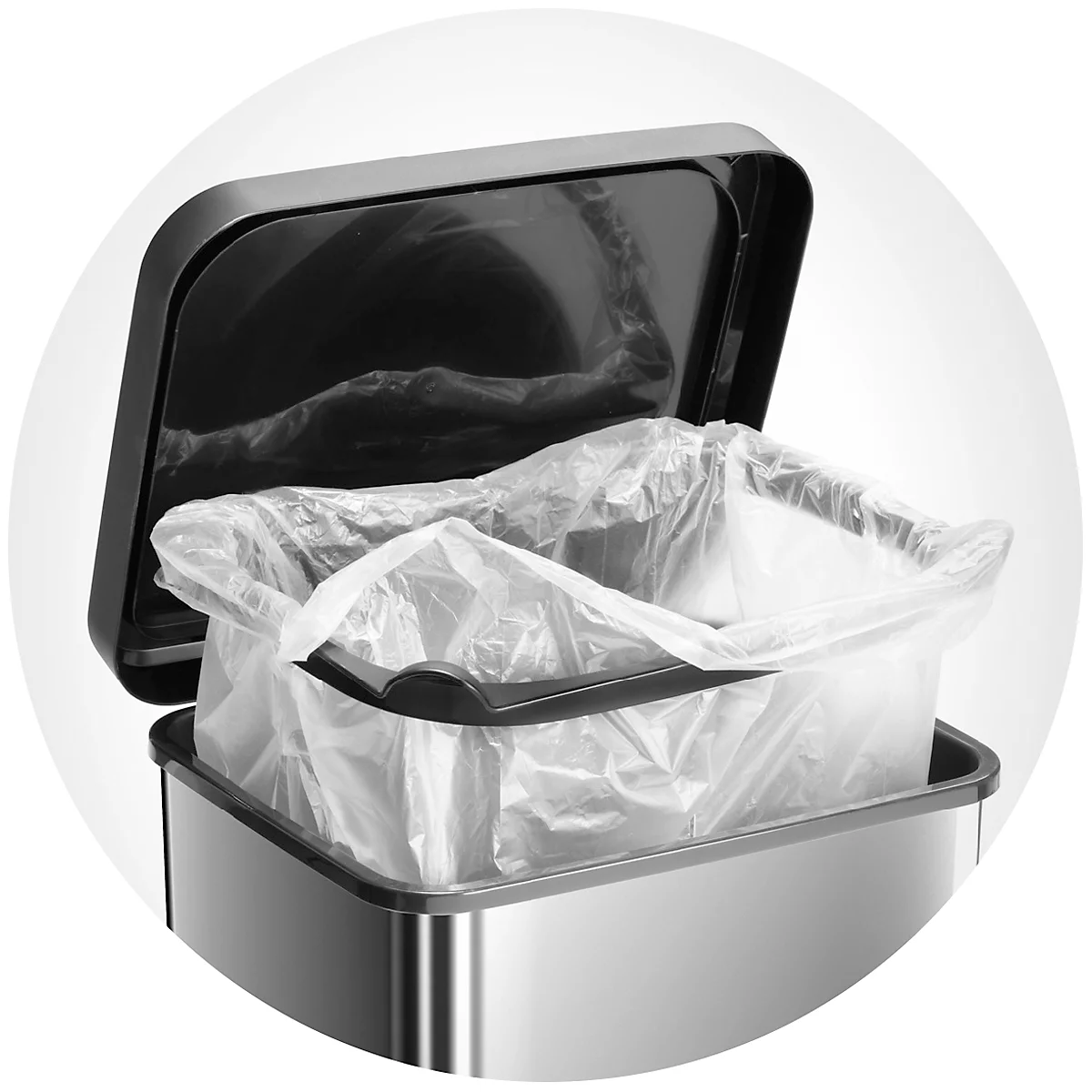 Poubelle à pédale Rotho PASO, 20 l, rectangulaire, anti-odeur, plastique (sans BPA), argent métallique
