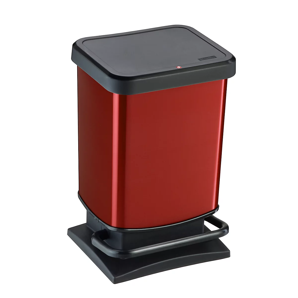 Poubelle à pédale Rotho PASO, 20 l, rectangulaire, anti-odeur, plastique (sans BPA), rouge métallique