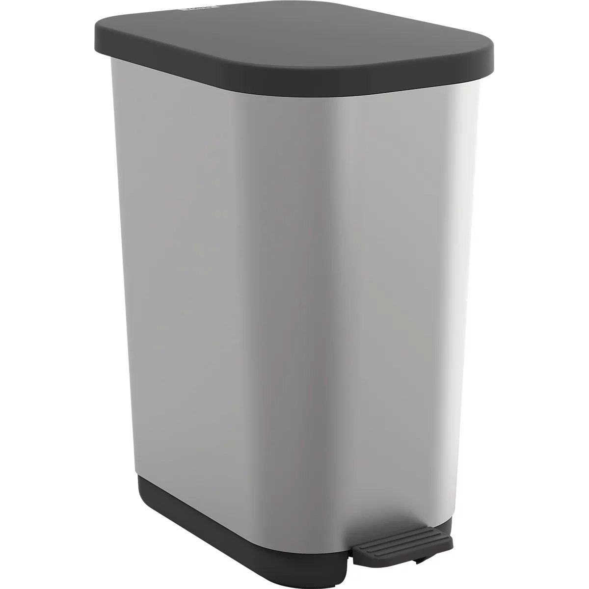 Poubelle à pédale Rotho Ribo, capacité 35 l, avec couvercle et seau intérieur, L 400 x l 285 x H 513 mm, plastique recyclé, argenté