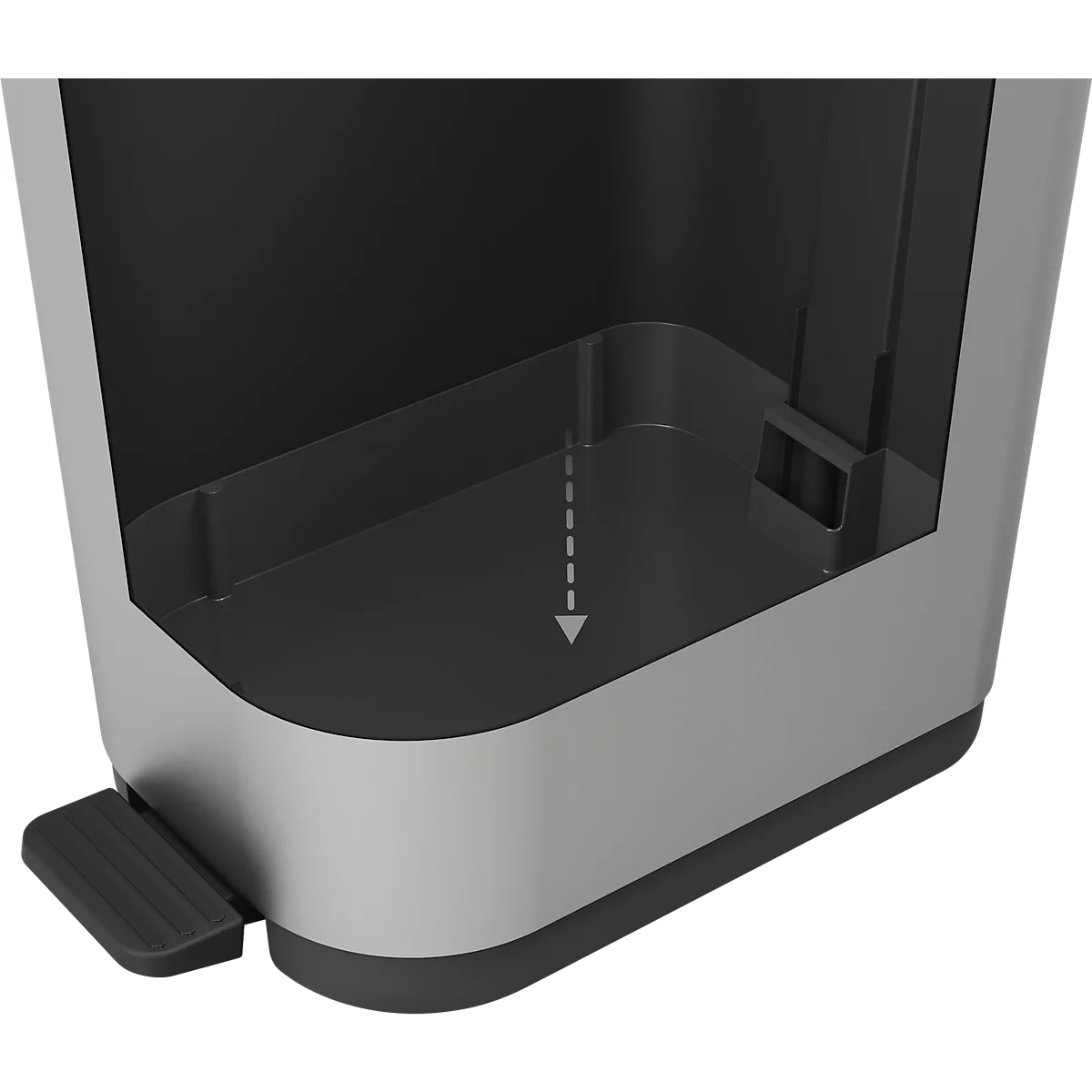 Poubelle à pédale Rotho Ribo, capacité 35 l, avec couvercle et seau intérieur, L 400 x l 285 x H 513 mm, plastique recyclé, argenté