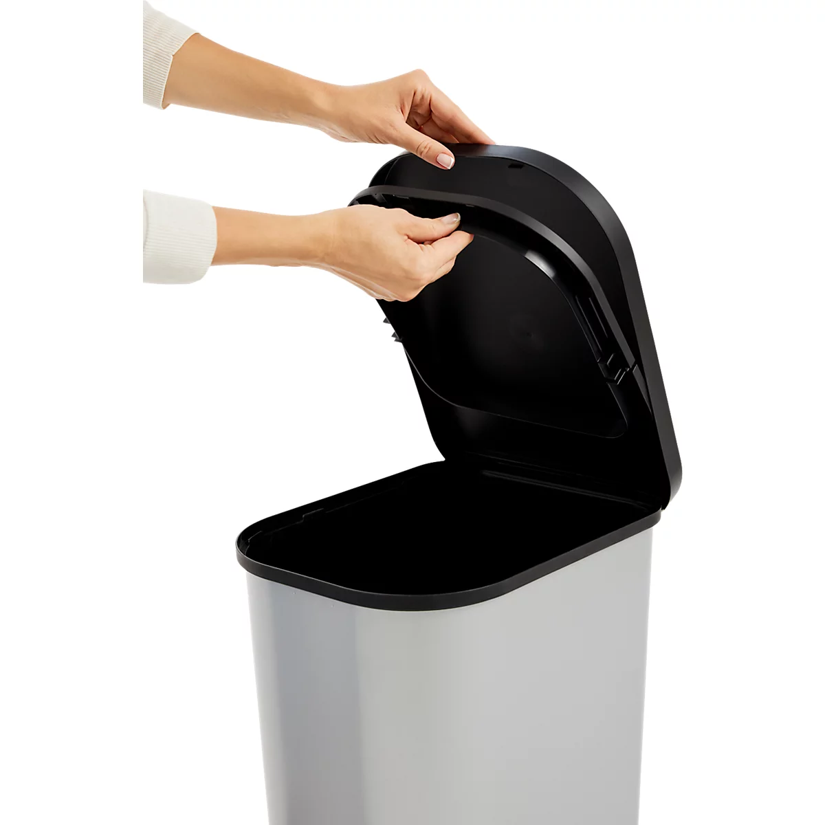 Poubelle à pédale Rotho Ribo, capacité 35 l, avec couvercle et seau intérieur, L 400 x l 285 x H 513 mm, plastique recyclé, graphite