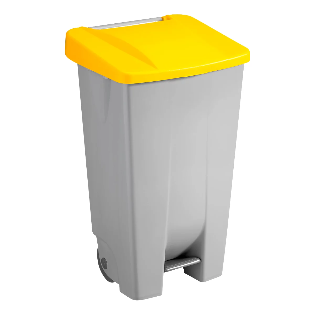 Poubelle Basic Sunware - 120 L - avec pédale - roulettes - gris et couvercle rabattable jaune