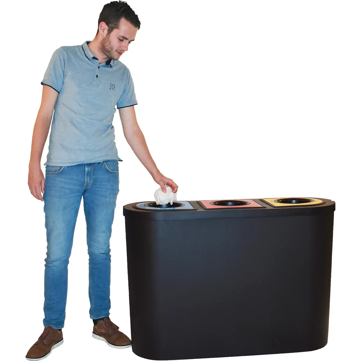 Poubelle de tri sélectif Triomf Vepa Bins - HDPE - L 1100 x P 385 x H 755 mm - 3 bacs de 45 l - noir