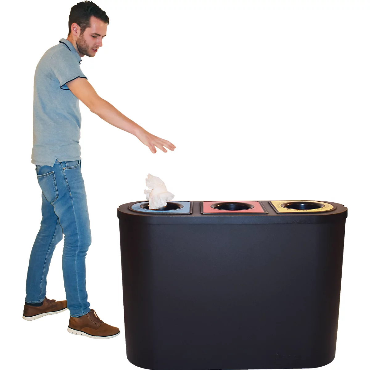 Poubelle de tri sélectif Triomf Vepa Bins - HDPE - L 1100 x P 385 x H 755 mm - 3 bacs de 45 l - noir