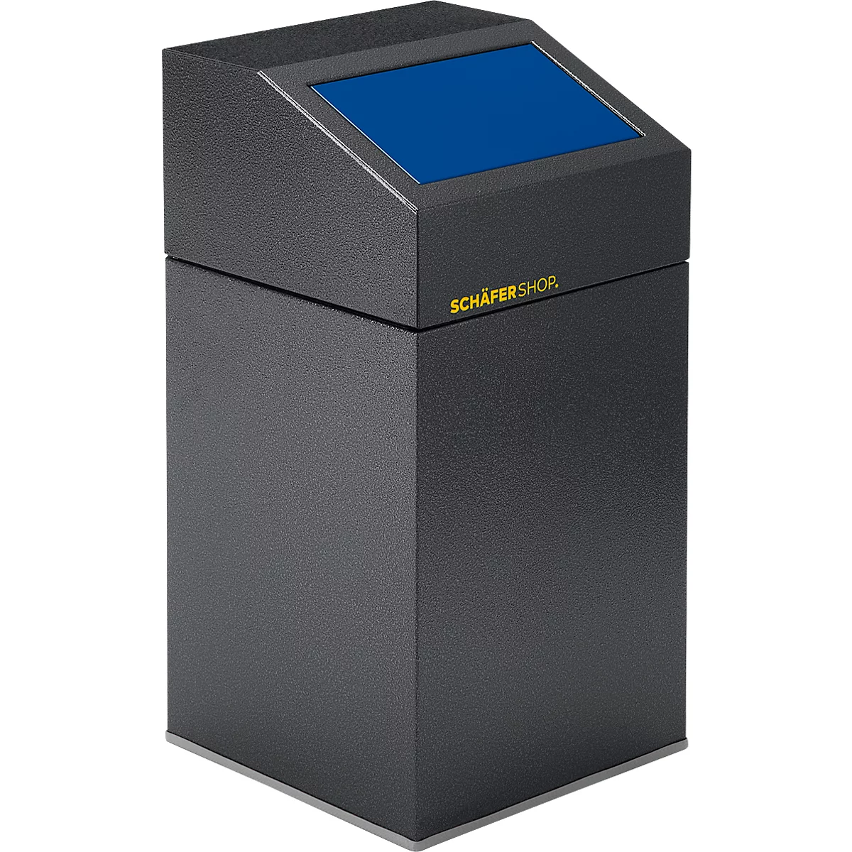 Machine cuboïde gris foncé avec écran bleu et inscription SCHÄFER SHOP.