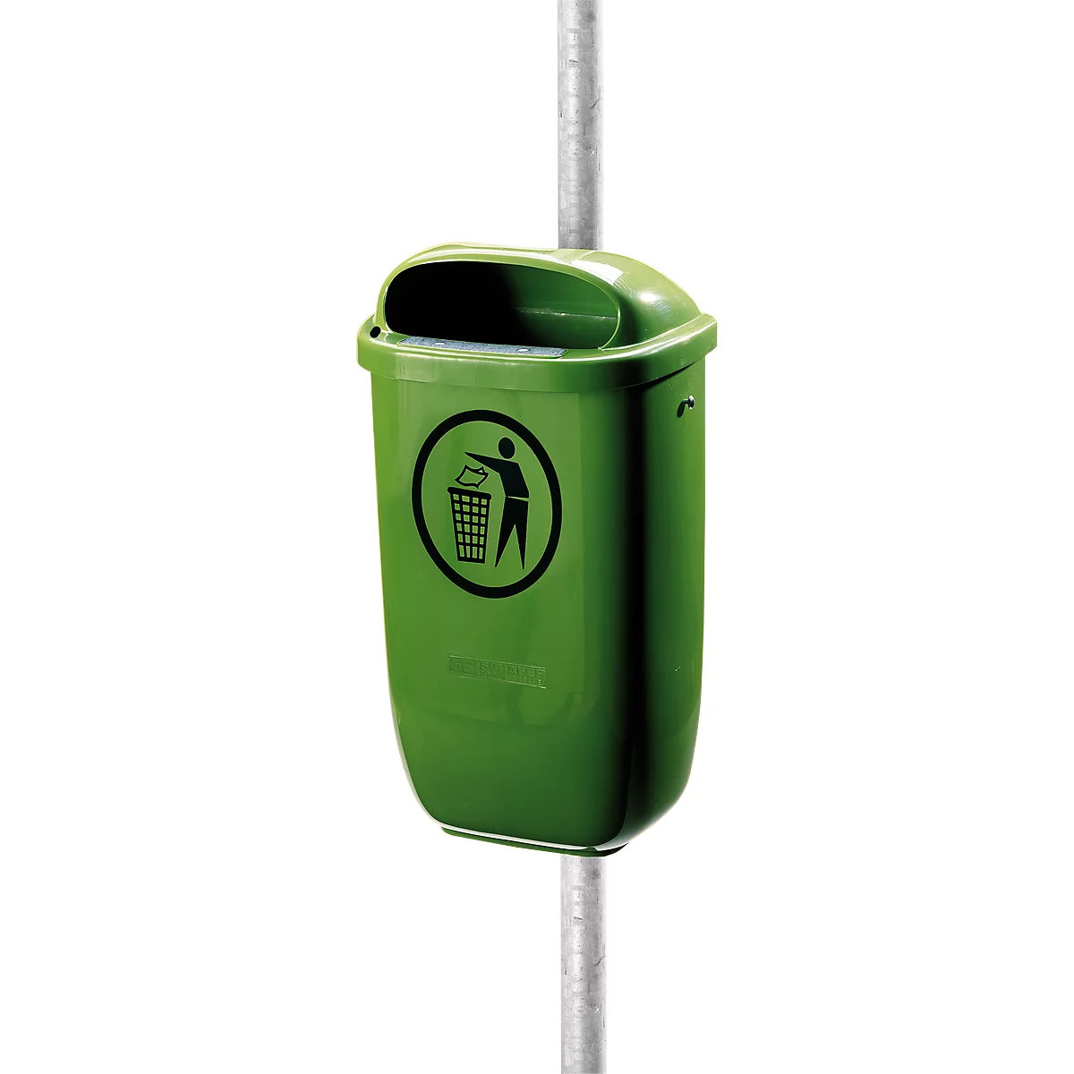 Poubelle en polyéthylène - 50 litres - selon la norme DIN 30713 - vert - avec poteau en métal