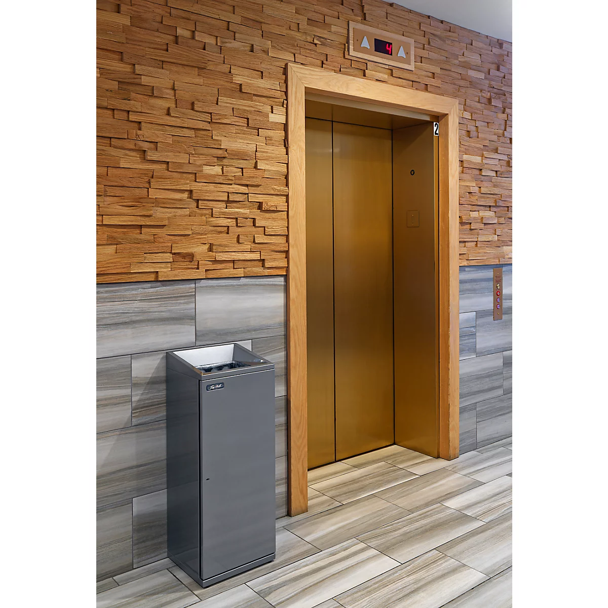 Poubelle Janibell TT330, capacité 75,7 l, rectangulaire, pieds en caoutchouc, L 323 x l 357 x H 913 mm, acier argenté