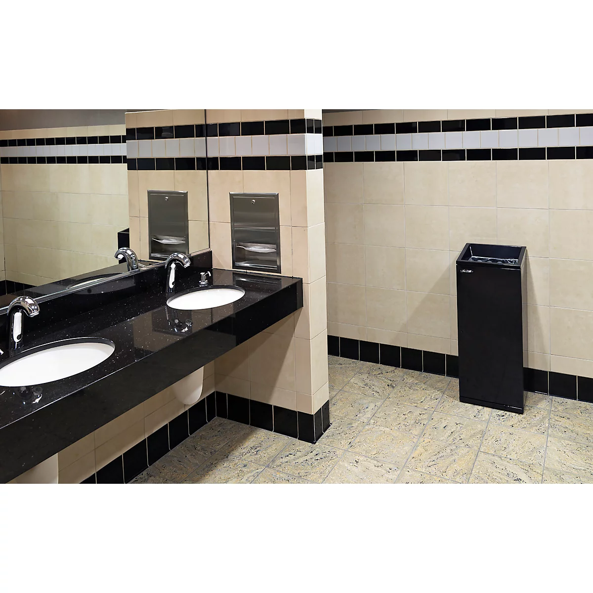 Poubelle Janibell TT330, capacité 75,7 l, rectangulaire, pieds en caoutchouc, L 323 x l 357 x H 913 mm, acier, noir