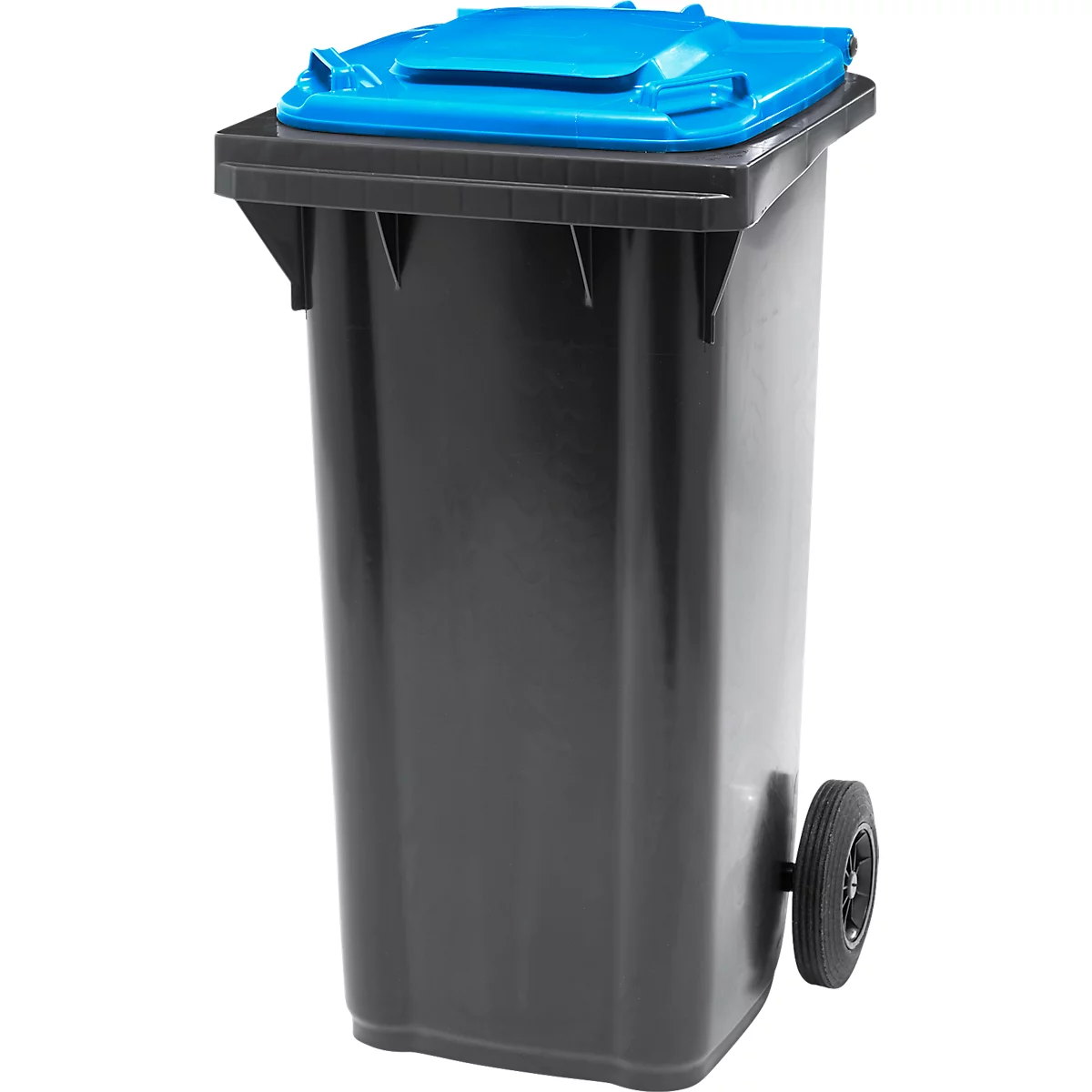 Poubelle mobile SSI Schäfer GMT eXtra, 120 l, EN 840, préparée pour recevoir une puce, poignée de traction, 90 % de plastique recyclé, noir-bleu
