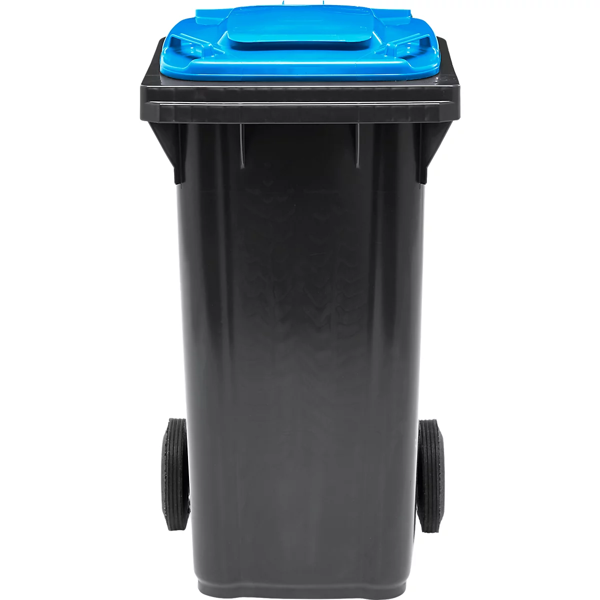 Poubelle mobile SSI Schäfer GMT eXtra, 120 l, EN 840, préparée pour recevoir une puce, poignée de traction, 90 % de plastique recyclé, noir-bleu