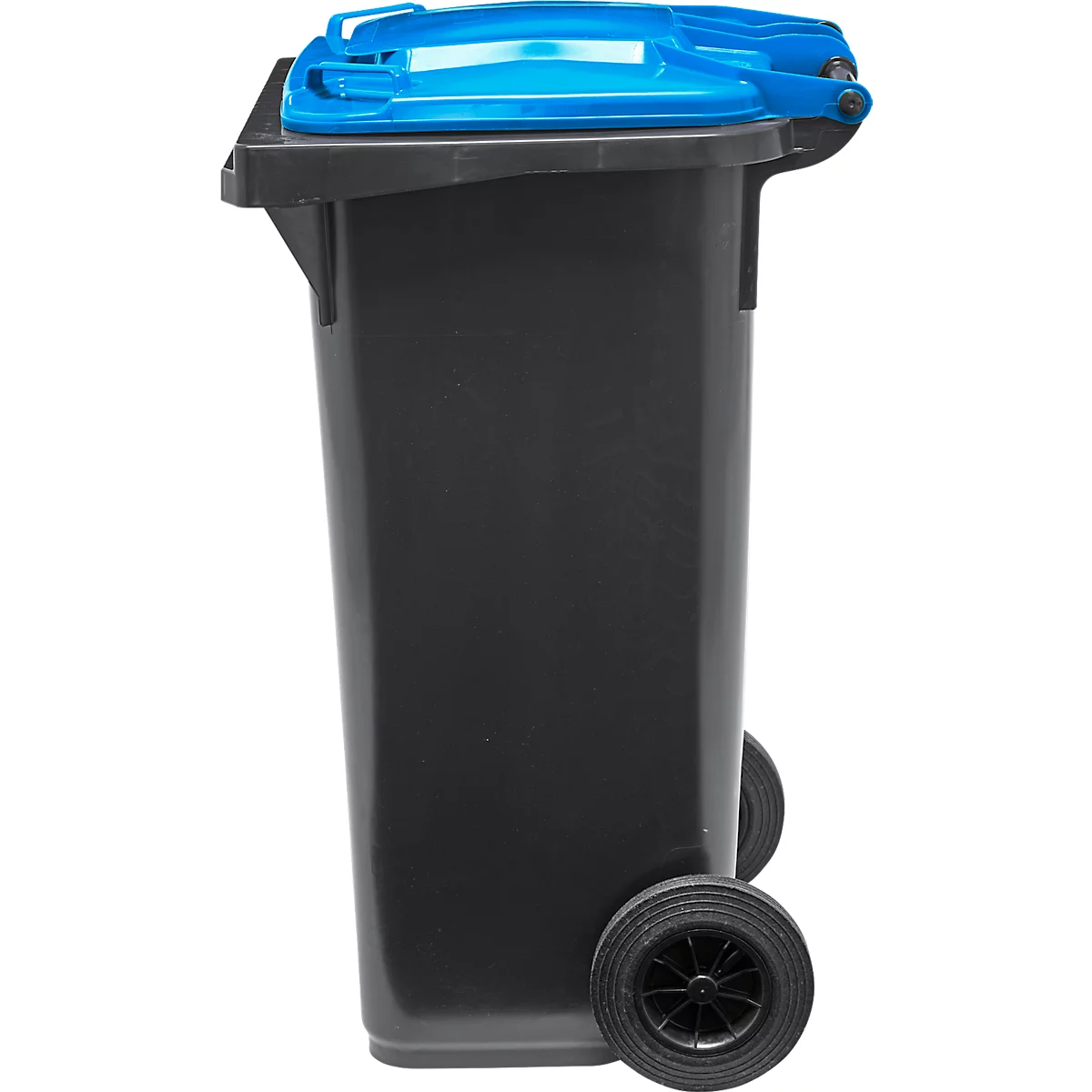 Poubelle mobile SSI Schäfer GMT eXtra, 120 l, EN 840, préparée pour recevoir une puce, poignée de traction, 90 % de plastique recyclé, noir-bleu