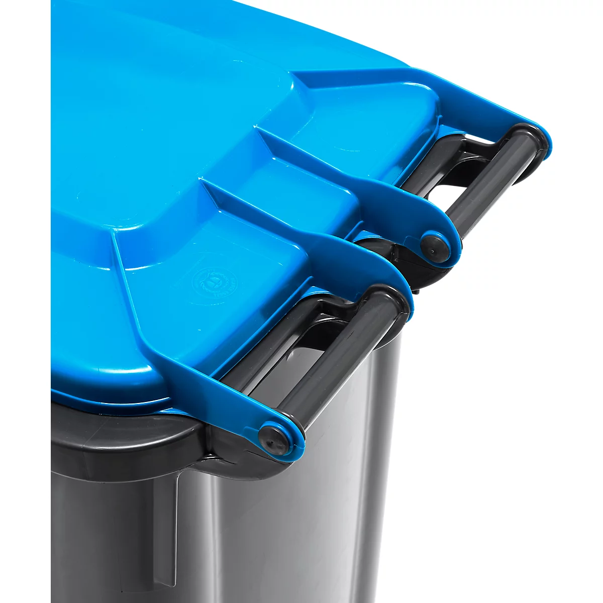 Poubelle mobile SSI Schäfer GMT eXtra, 120 l, EN 840, préparée pour recevoir une puce, poignée de traction, 90 % de plastique recyclé, noir-bleu