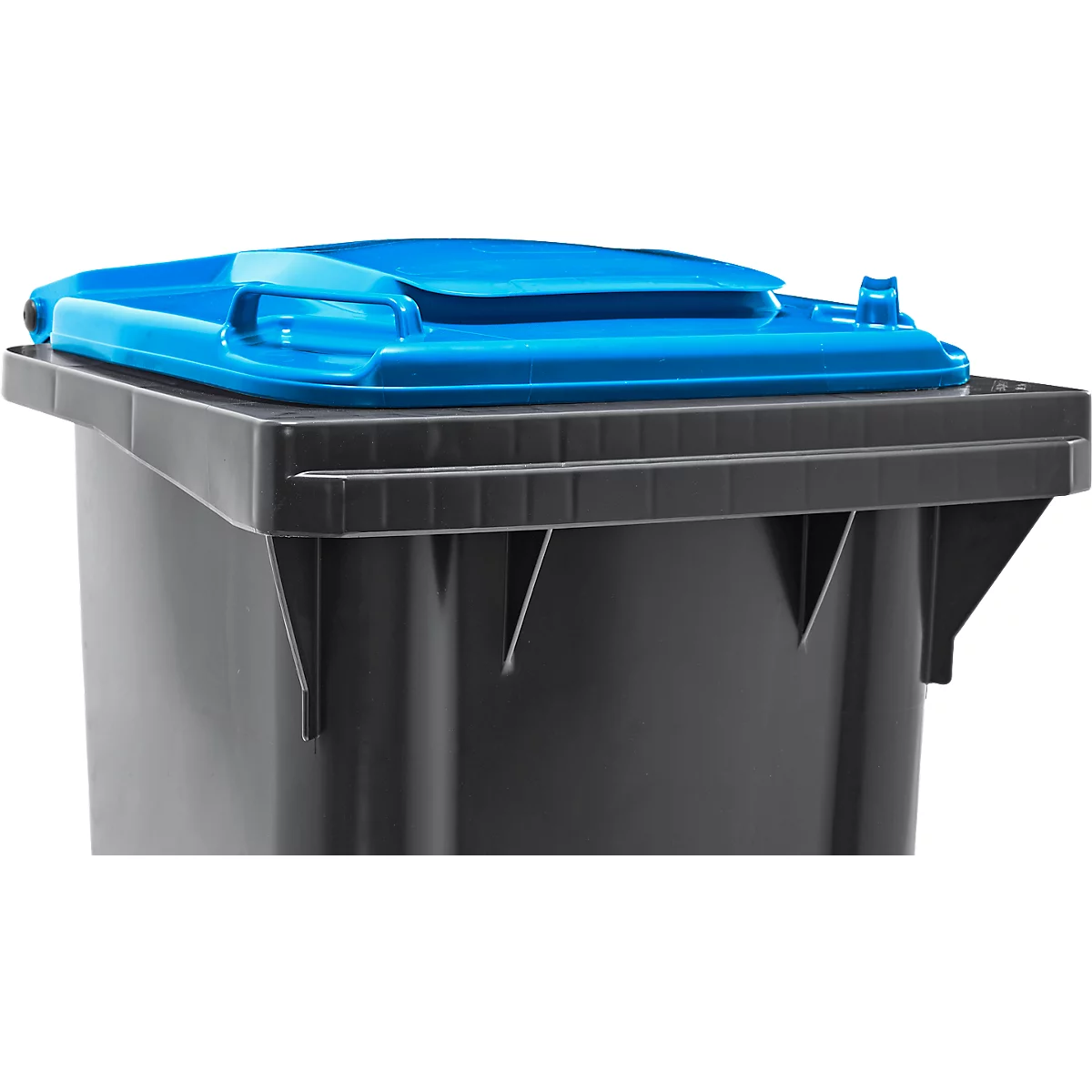Poubelle mobile SSI Schäfer GMT eXtra, 120 l, EN 840, préparée pour recevoir une puce, poignée de traction, 90 % de plastique recyclé, noir-bleu
