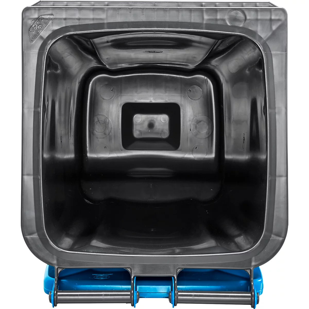 Poubelle mobile SSI Schäfer GMT eXtra, 120 l, EN 840, préparée pour recevoir une puce, poignée de traction, 90 % de plastique recyclé, noir-bleu