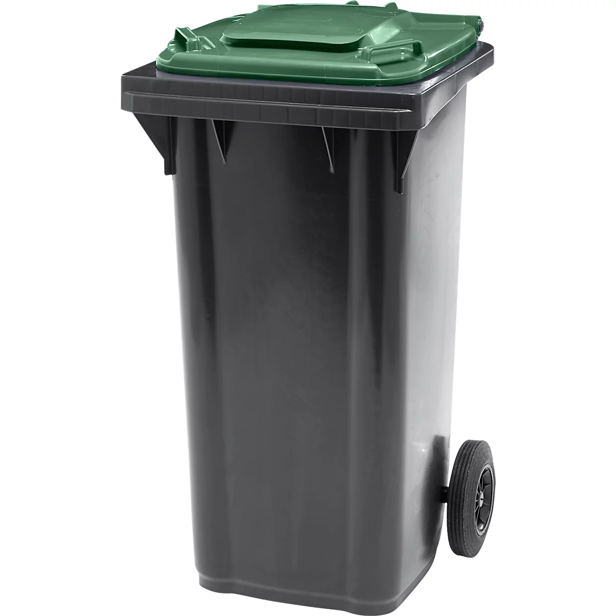 Poubelle mobile SSI Schäfer GMT eXtra, 120 l, EN 840, préparée pour recevoir une puce, poignée de traction, 90 % de plastique recyclé, noir-vert