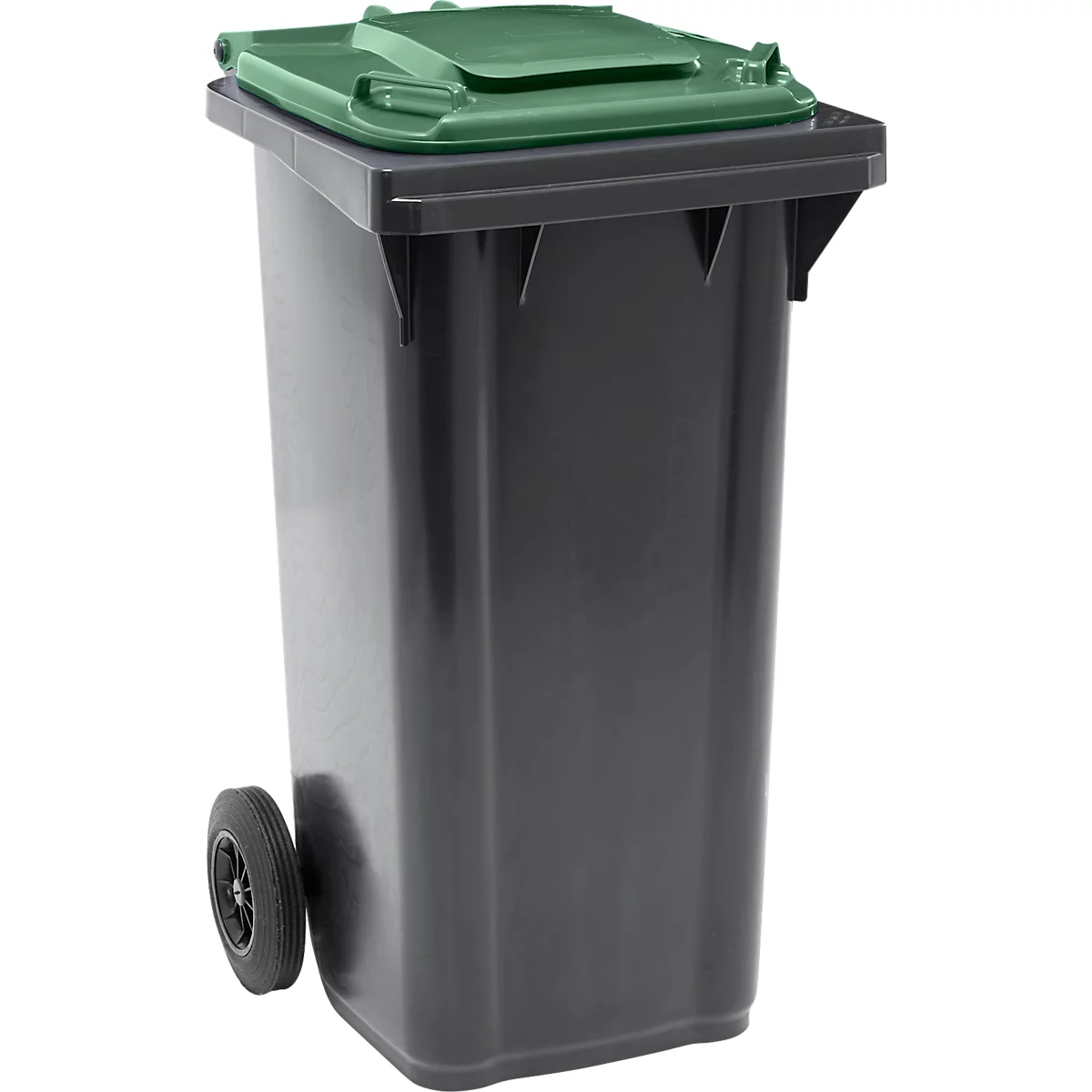 Poubelle mobile SSI Schäfer GMT eXtra, 120 l, EN 840, préparée pour recevoir une puce, poignée de traction, 90 % de plastique recyclé, noir-vert