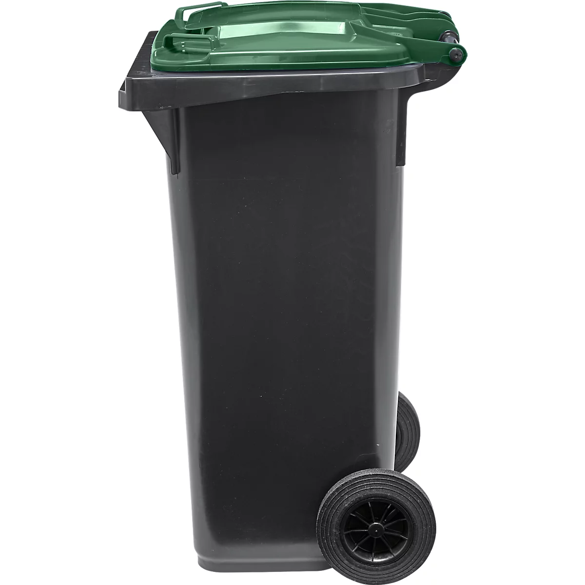 Poubelle mobile SSI Schäfer GMT eXtra, 120 l, EN 840, préparée pour recevoir une puce, poignée de traction, 90 % de plastique recyclé, noir-vert