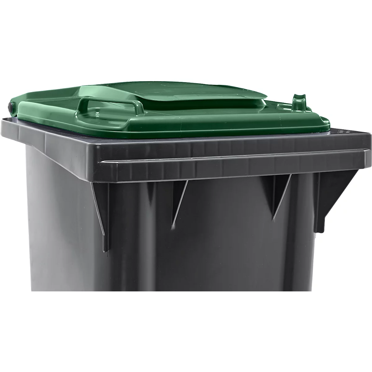 Poubelle mobile SSI Schäfer GMT eXtra, 120 l, EN 840, préparée pour recevoir une puce, poignée de traction, 90 % de plastique recyclé, noir-vert