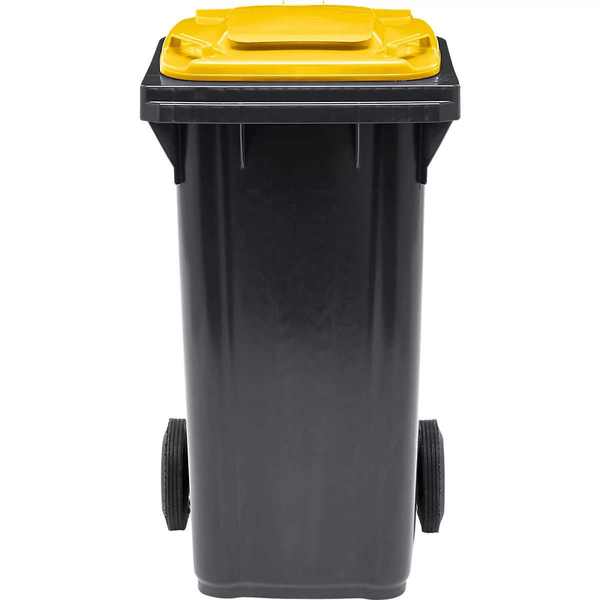 Poubelle mobile SSI Schäfer GMT eXtra, 120 l, EN 840, préparée pour recevoir une puce, poignée de traction, plastique recyclé à 90 %, noir-jaune