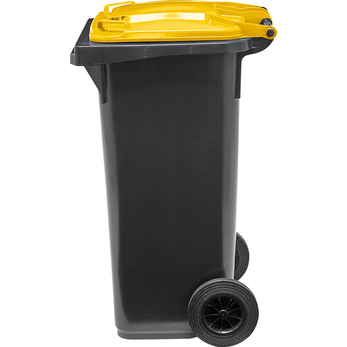 Poubelle mobile SSI Schäfer GMT eXtra, 120 l, EN 840, préparée pour recevoir une puce, poignée de traction, plastique recyclé à 90 %, noir-jaune