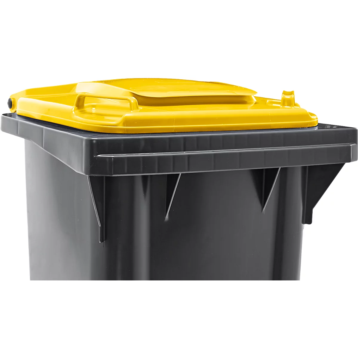 Poubelle mobile SSI Schäfer GMT eXtra, 120 l, EN 840, préparée pour recevoir une puce, poignée de traction, plastique recyclé à 90 %, noir-jaune