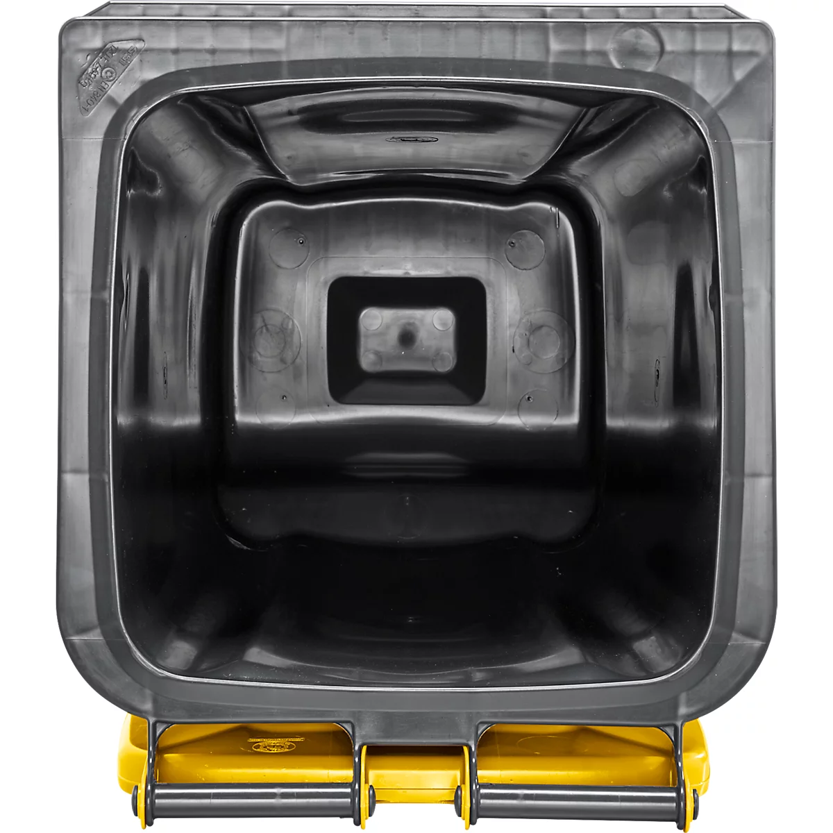 Poubelle mobile SSI Schäfer GMT eXtra, 120 l, EN 840, préparée pour recevoir une puce, poignée de traction, plastique recyclé à 90 %, noir-jaune
