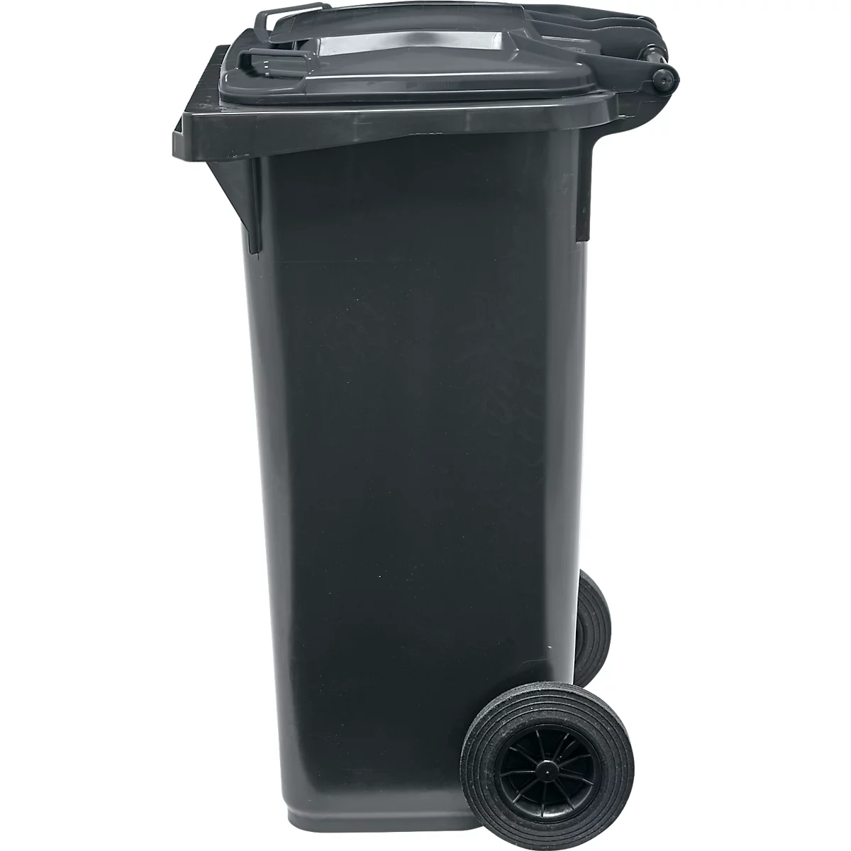 Poubelle mobile SSI Schäfer GMT eXtra, 120 l, EN 840, préparée pour recevoir une puce, poignée de traction, plastique recyclé à 90 %, noir-noir