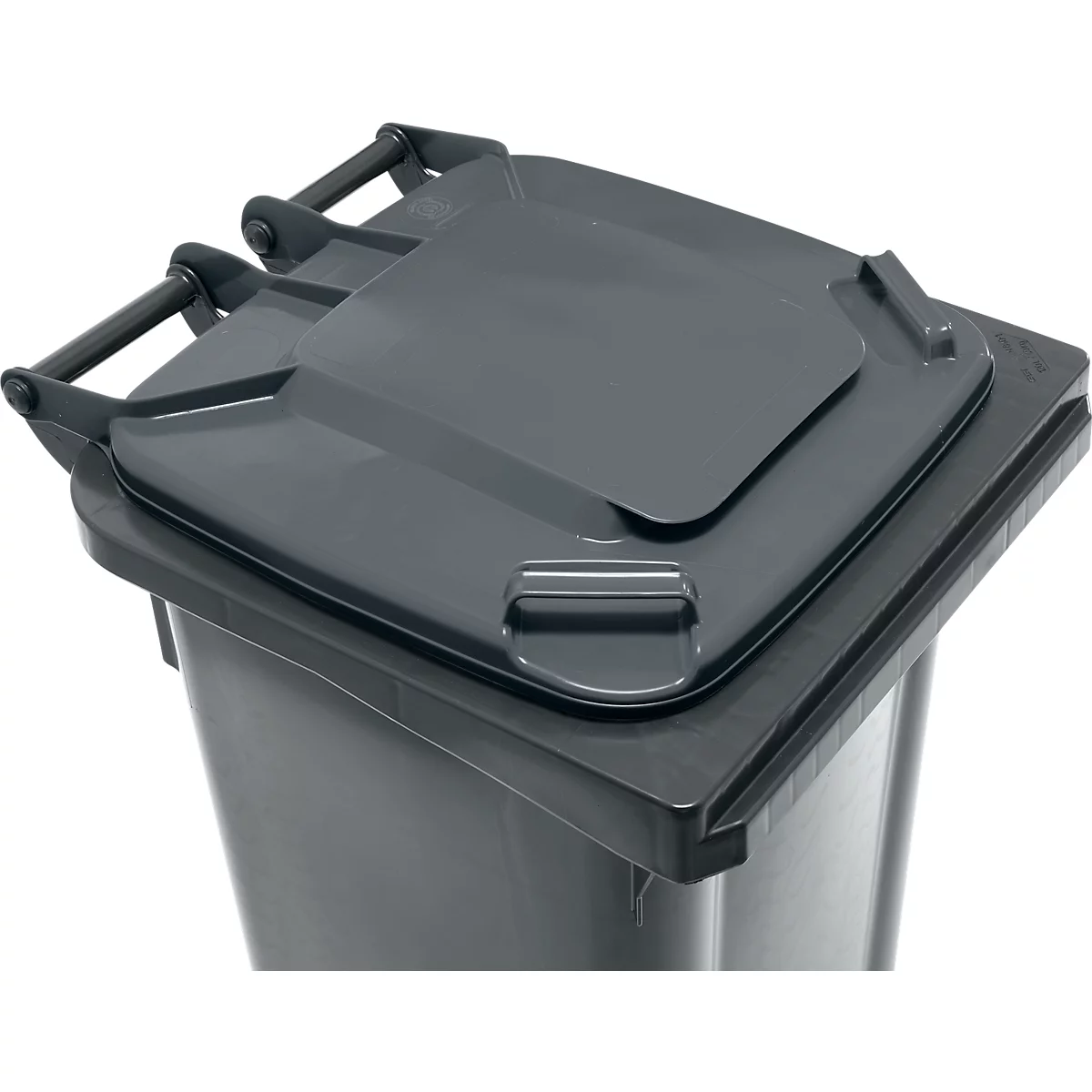 Poubelle mobile SSI Schäfer GMT eXtra, 120 l, EN 840, préparée pour recevoir une puce, poignée de traction, plastique recyclé à 90 %, noir-noir