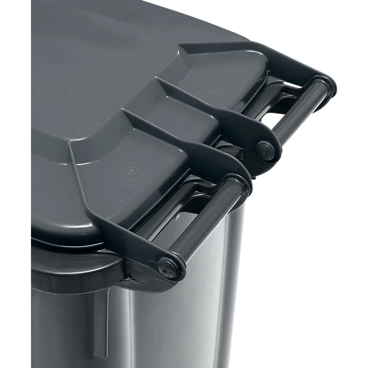 Poubelle mobile SSI Schäfer GMT eXtra, 120 l, EN 840, préparée pour recevoir une puce, poignée de traction, plastique recyclé à 90 %, noir-noir