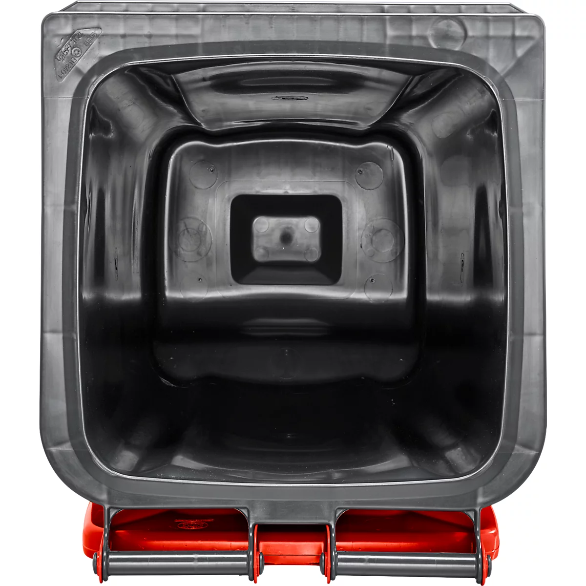 Poubelle mobile SSI Schaefer GMT eXtra, 120 l, EN 840, préparée pour recevoir une puce, poignée de traction, plastique recyclé à 90 %, noir-rouge
