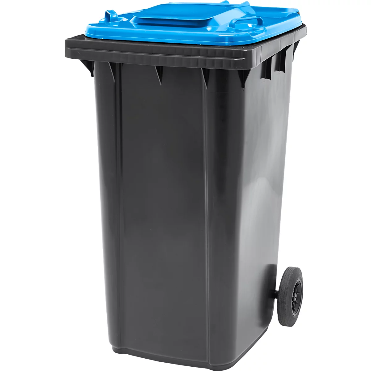 Poubelle mobile SSI Schäfer GMT eXtra, 240 l, EN 840, préparée pour recevoir une puce, poignée de traction, 90 % de plastique recyclé, noir-bleu