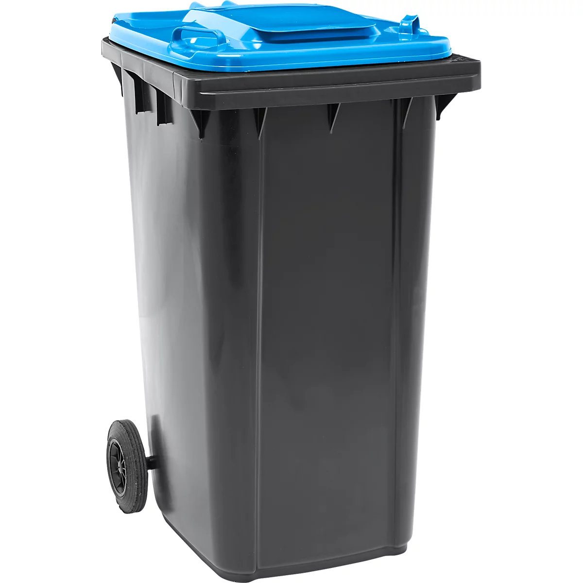 Poubelle mobile SSI Schäfer GMT eXtra, 240 l, EN 840, préparée pour recevoir une puce, poignée de traction, 90 % de plastique recyclé, noir-bleu