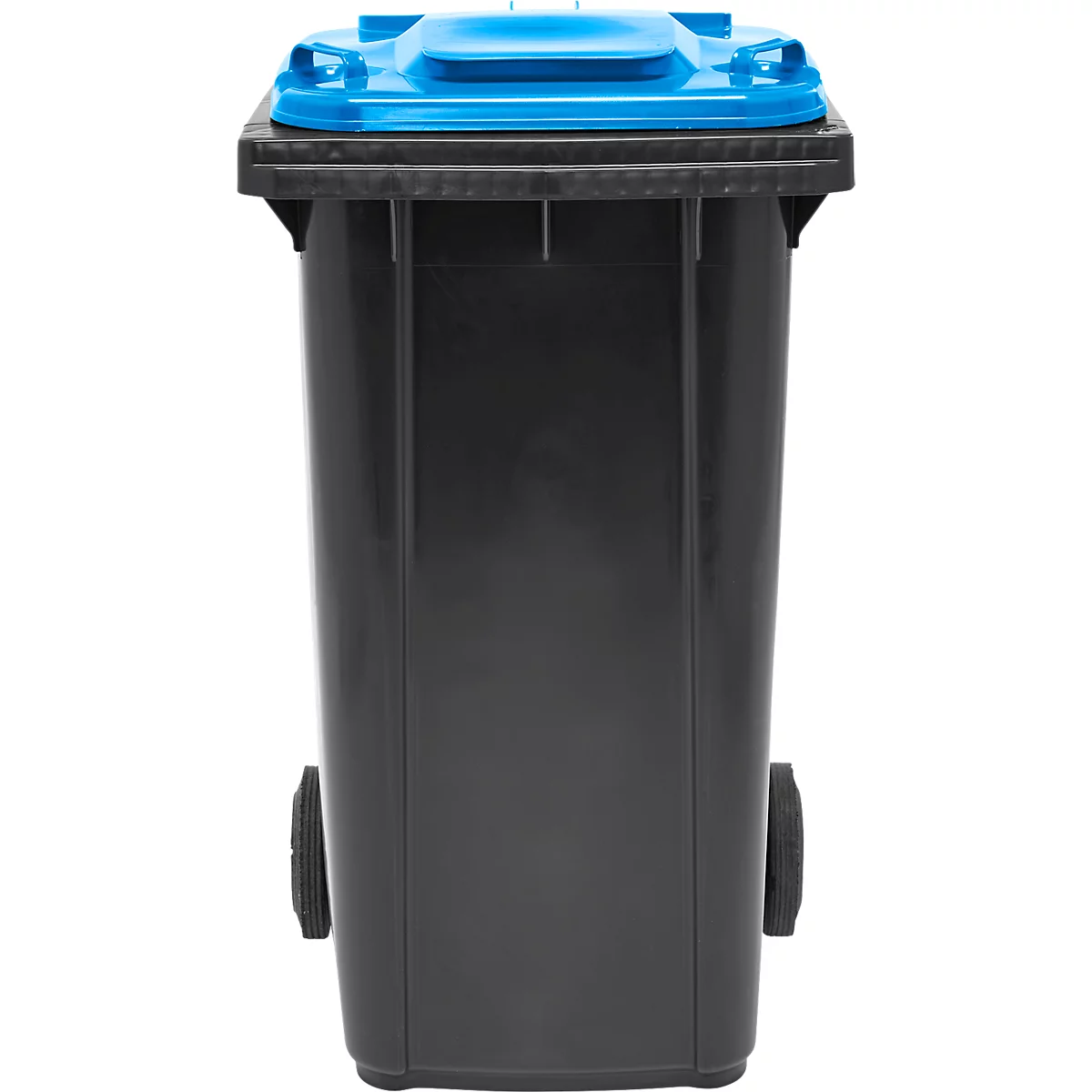 Poubelle mobile SSI Schäfer GMT eXtra, 240 l, EN 840, préparée pour recevoir une puce, poignée de traction, 90 % de plastique recyclé, noir-bleu