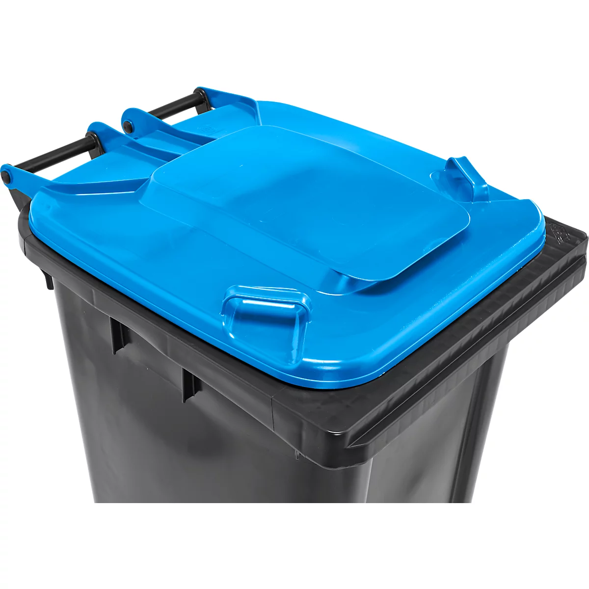 Poubelle mobile SSI Schäfer GMT eXtra, 240 l, EN 840, préparée pour recevoir une puce, poignée de traction, 90 % de plastique recyclé, noir-bleu