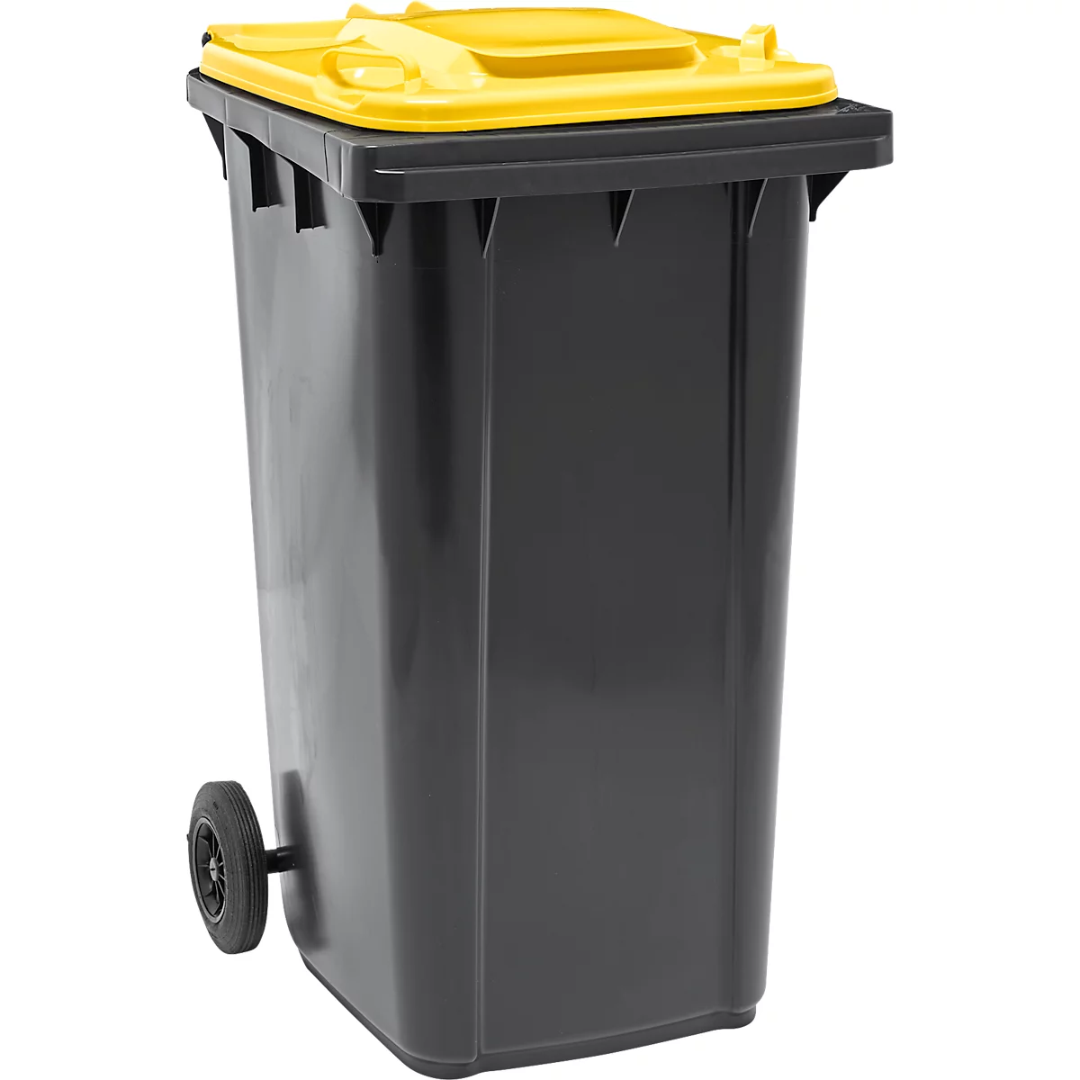 Poubelle mobile SSI Schäfer GMT eXtra, 240 l, EN 840, préparée pour recevoir une puce, poignée de traction, 90 % de plastique recyclé, noir-jaune