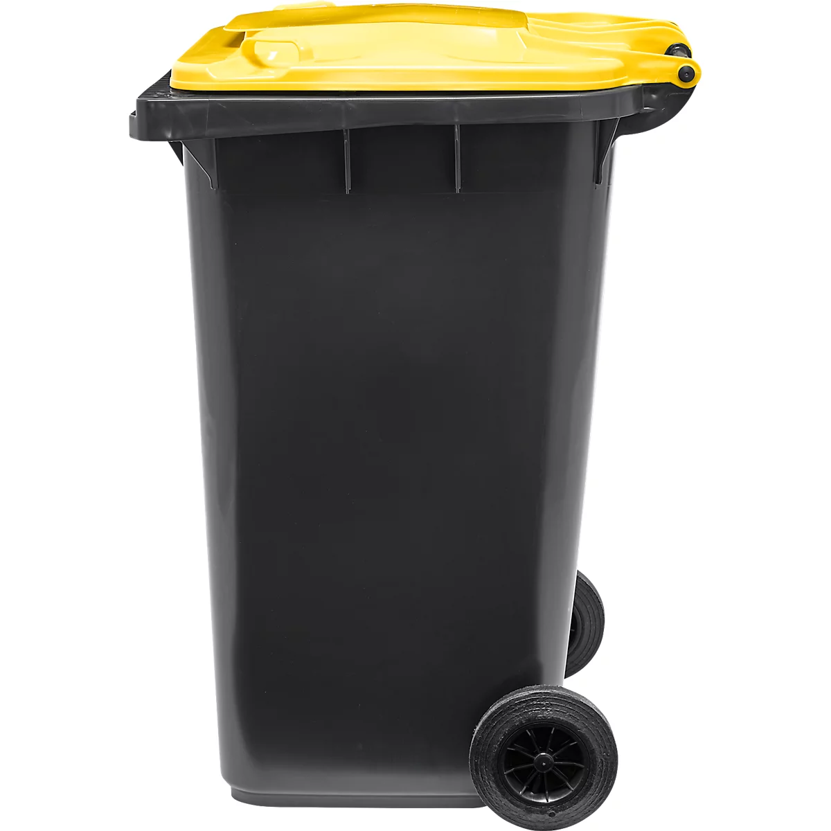 Poubelle mobile SSI Schäfer GMT eXtra, 240 l, EN 840, préparée pour recevoir une puce, poignée de traction, 90 % de plastique recyclé, noir-jaune