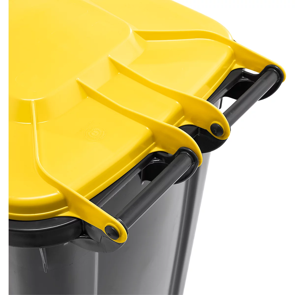 Poubelle mobile SSI Schäfer GMT eXtra, 240 l, EN 840, préparée pour recevoir une puce, poignée de traction, 90 % de plastique recyclé, noir-jaune