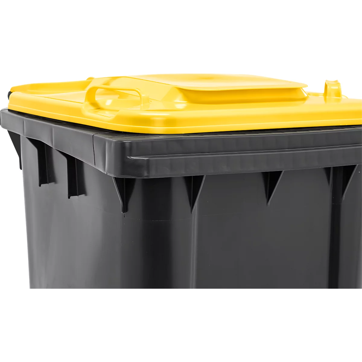 Poubelle mobile SSI Schäfer GMT eXtra, 240 l, EN 840, préparée pour recevoir une puce, poignée de traction, 90 % de plastique recyclé, noir-jaune