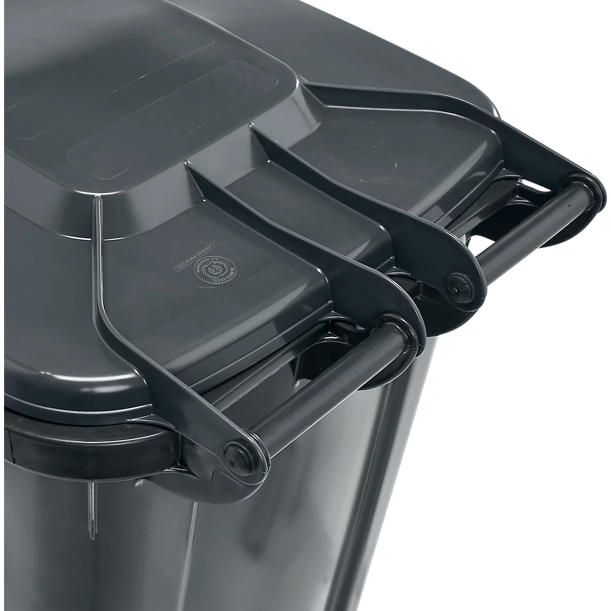 Poubelle mobile SSI Schäfer GMT eXtra, 240 l, EN 840, préparée pour recevoir une puce, poignée de traction, 90 % de plastique recyclé, noir-noir