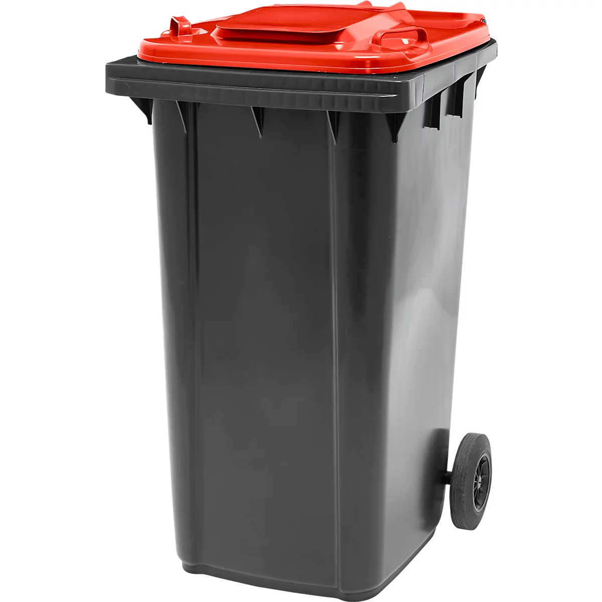 Poubelle mobile SSI Schäfer GMT eXtra, 240 l, EN 840, préparée pour recevoir une puce, poignée de traction, 90 % de plastique recyclé, noir-rouge