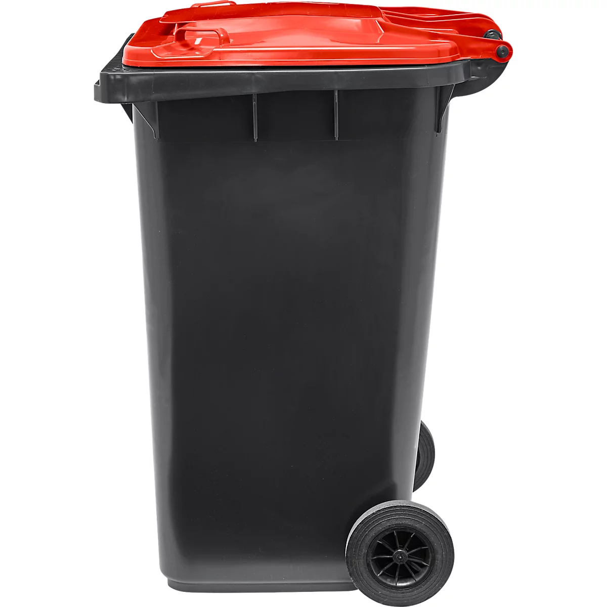 Poubelle mobile SSI Schäfer GMT eXtra, 240 l, EN 840, préparée pour recevoir une puce, poignée de traction, 90 % de plastique recyclé, noir-rouge